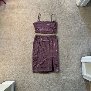 Fashion Nova Glittering Plum Skirt Set